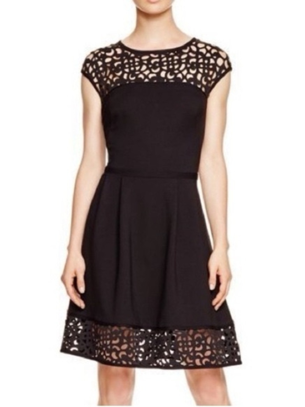 Ralph Lauren Black Fit-and-Flare Dress with Laser-Cut Lace